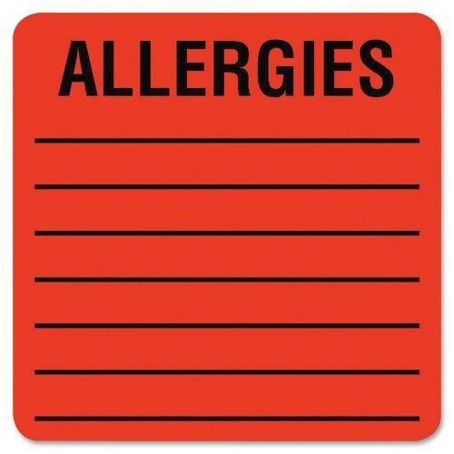 Tabbies square allergies label -2&#034;wx2&#034; l - 500/roll - fluorescent red for sale