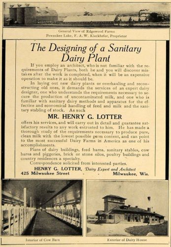 1907 ad sanitary dairy plant architecture henry lotter - original cl8 for sale