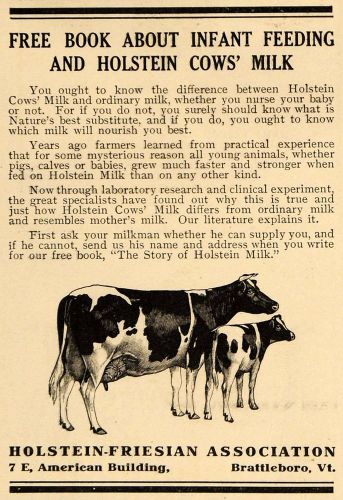 1911 ad infant milk holstein friesian association cows - original em1 for sale