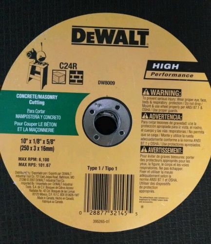 DeWalt Masonry Cutting Wheel DW8009-10x1/8x5/8 **LOT 0F 5**