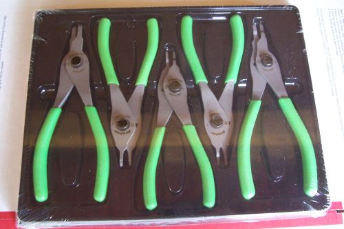 New Snap On 5 Pc. &#034;EXTREME GREEN&#034; Handeled Snap/Retaining Ring Pliers Set