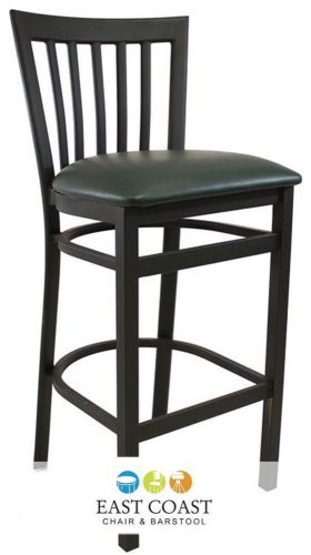 New gladiator full vertical back metal restaurant bar stool w/ green vinyl seat for sale