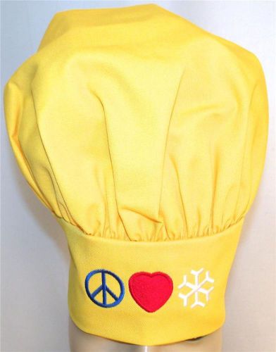 Peace Love Snowflake Winter Snow Chef Hat Yellow Adult Size Adjustable Monogram