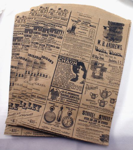 500ct Vintage Style Kraft Newspaper Paper Accessory Bags - Newsprint - 6&#034; x 9&#034;