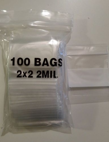 100 2&#034;x2&#034; ZIPLOCK BAGS White 2MIL Small POLY BAG RECLOSABLE BAGS Plastic Baggies
