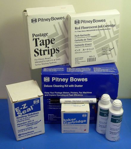 Lot of Pitney Bowes Mailing/Shipping Supplies:Cleaning Kit/E-Z Seal/Tape/ ETC...