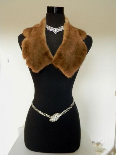 Vintage store display dress form mannequin~vintage fur~rhinestone belt &amp; choker for sale