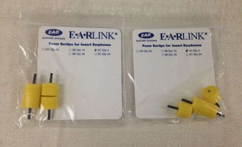 2 BAGS OF E.A.R EARLINK  INSERT FOAM EAR TIPS 3C YELLOW QTY 8