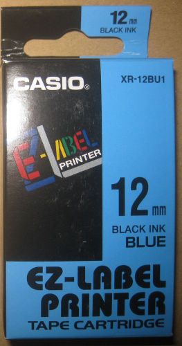 ORIGINAL EZ-LABEL PRINTER TAPE CARTRIDGE CASIO 12mm BLACK ON BLUE XR-12BU1