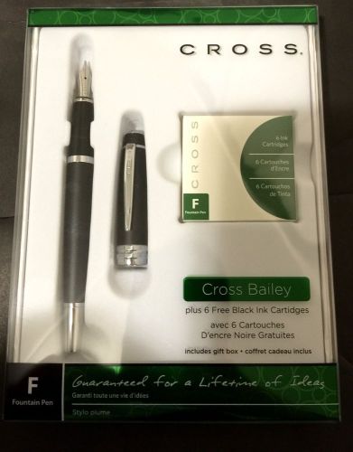 Cross Bailey Fountain Pen, Medium Point 0.85mm, Matte Black Barrel, Brand New