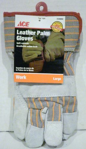 Ace Leather Palm Gloves Split Cowhide Breathable Cotton Back Size Large