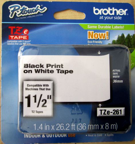 Brother TZe-261  Black Print on White Laminated Tape   1 1/2&#034; wide