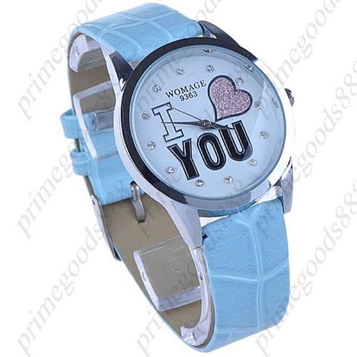 I Love You Rhinestones Synthetic Leather Quartz Wrist Wristwatch Women&#039;s Blue