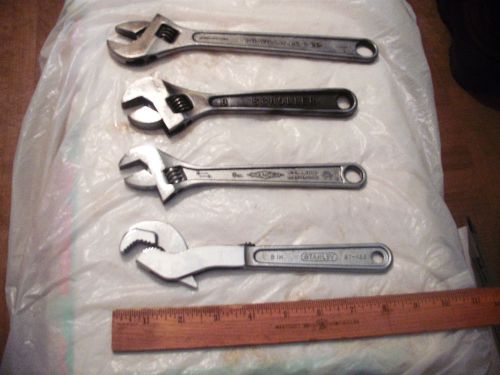 old used tools lot 4ajustabl wrenches WILLIAMS 10&#034; DIAMOND 8&#034; STANLEY SCHOLER8&#034;