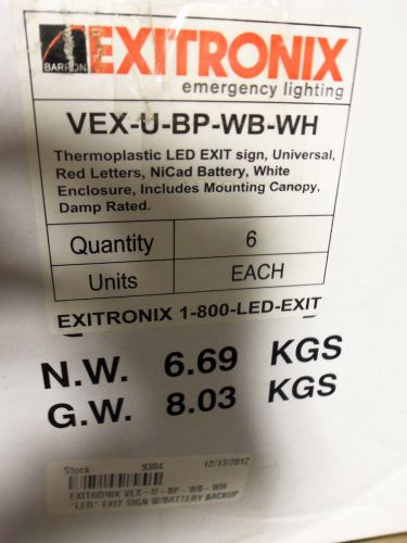 New Sealed Lot of 6 in Box Extronix LED Exit Sign VEX-U-BP-WB-WH
