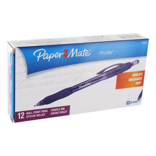 Paper Mate Profile Retractable Ballpoint Pens, Bold 1.4mm, Purple Ink, 12/Pack