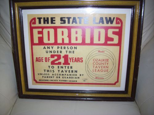 The State Law Forbids, 21 No Drinking, Wisconsin, Framed, Bar, Alcohol, Sign