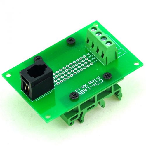 Rj9 4p4c interface module with simple din rail mounting feet, vertical jack. for sale