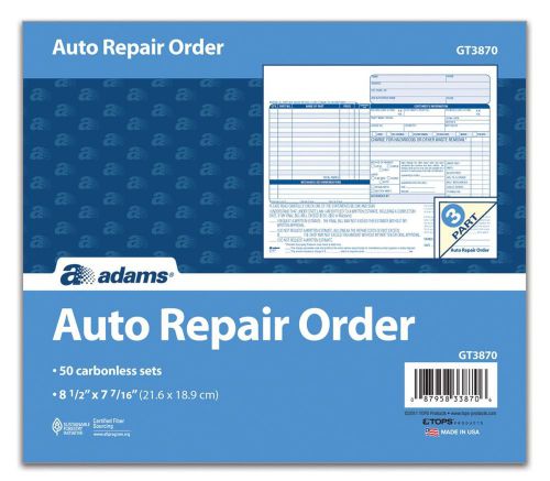 Adams Auto Repair Order Forms, 8.5 x 7.44 Inch, 3-Part, Carbonless, 50-Pack, Whi