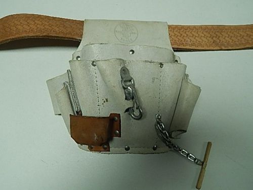 KLEIN TOOLS 5178 8-Pocket white Leather Tool Pouch w/ Leather Belt ELECTRICIANS