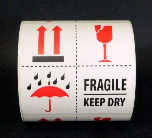 4 ROLLS, 2000 LABELS, THIS SIDE UP, FRAGILE, KEEP DRY, SIZE 4X4 Inches L011C