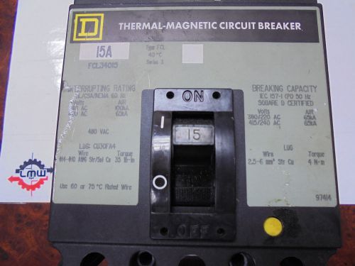 Square D Thermal-Magnetic Circut Breaker  (15A FC34015)  slight scratch