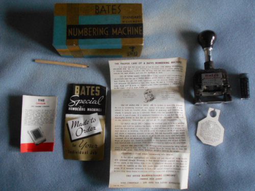 Vintage Bates Numbering Machine Style A - 6 Wheels Original Box &amp; Ink Bottle