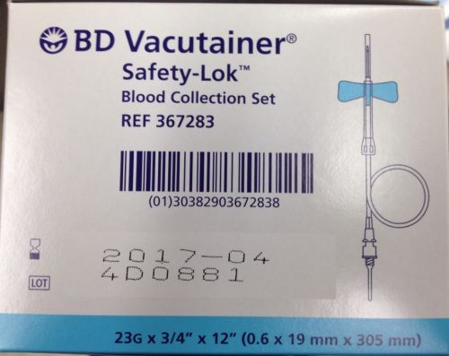 BD Vacutainer Collection Set Satety-Lok 23Gx 3/4 &#034;  #367283 50 Ct .
