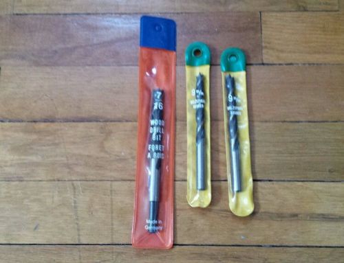 New in package Lot of 3 wood drill bits 7/16, 2 9mm made in germany!