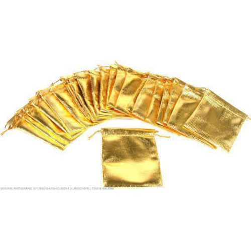 24 Gold Metallic Drawstring Jewelry Pouches 2 1/4&#034;