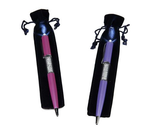 Lori Greiner Crystal Filled Rolling Ball Point Pen W/Flashlight Tip Set of 2