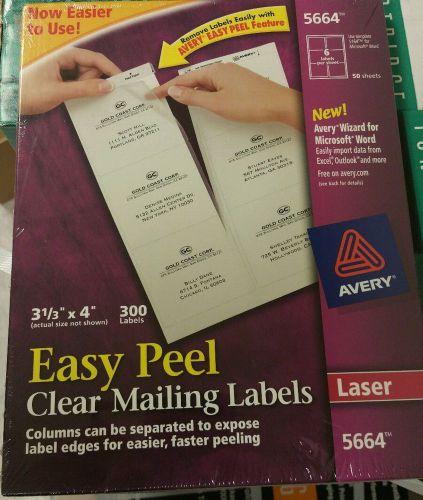 Avery 5664 Easy Peel Laser Shipping/Mailing Labels, 3-1/3&#034;x4&#034;, 300/BX, Clear