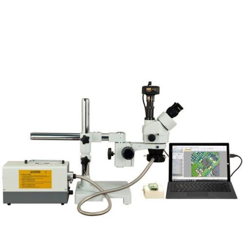 Omax 2.1x-90x 14mp digital zoom boom stereo microscope + 150w fiber ring light for sale