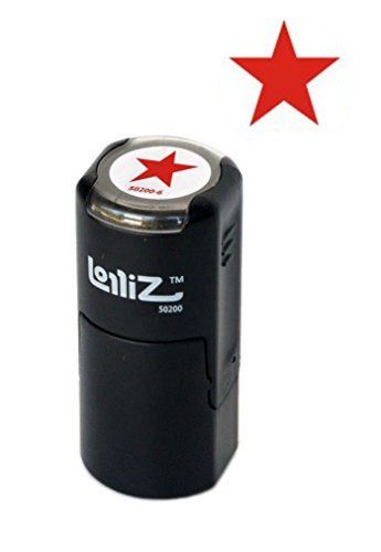 LolliZ Solid Star Round Self-Inking Teacher Stamp With Lid. Red Solid Color