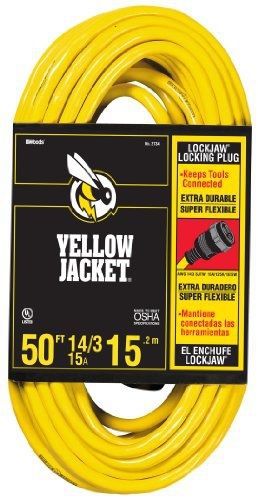 Yellow Jacket 2734 14/3 Heavy-Duty 15-Amp SJTW Extension Cord with Locking Plug,