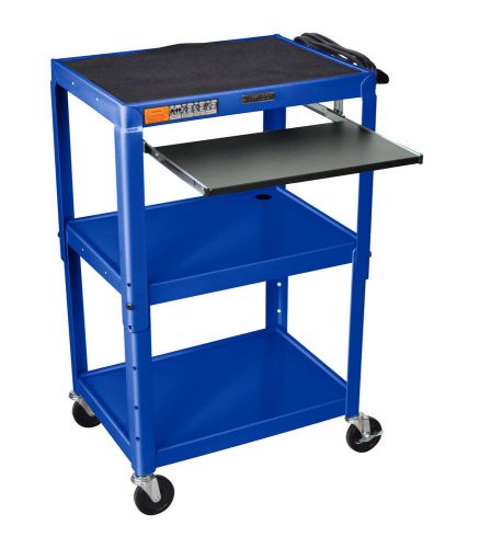 Luxor AVJ42KB-RB Adjustable Height Steel A/V Cart with Pullout Tray Royal Blue