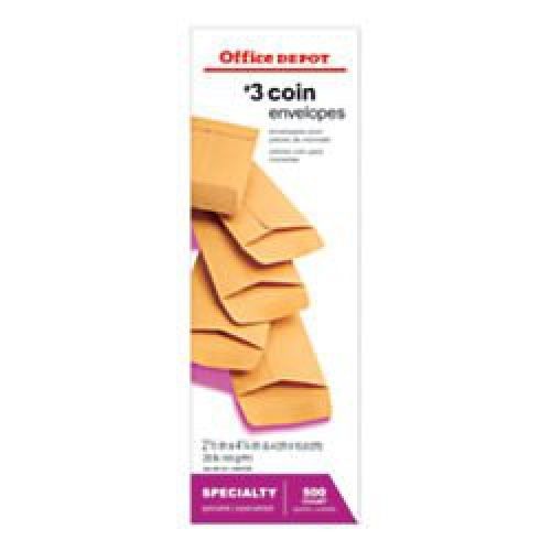 Office Depot(R) Brand Coin Envelopes, #3, 2 1/2in. x 4 1/4in., Brown, Pack Of