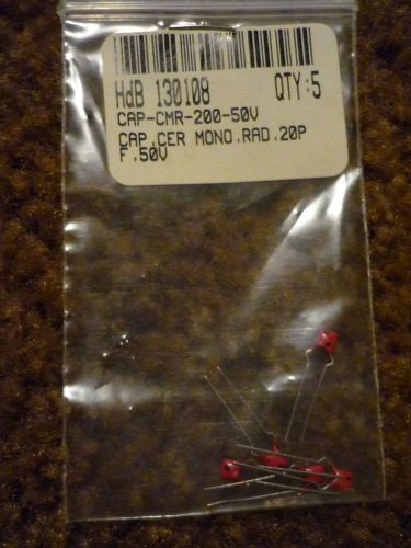 New Old Stock Lot of 5 20pf 50v Ceramic Miniature Capacitors Red