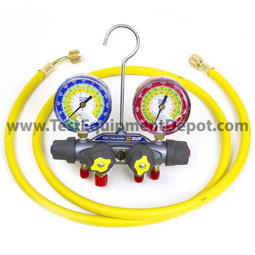 Yellow jacket 49900 titan 4-valve test &amp; charge manifold, psi, f/c for sale