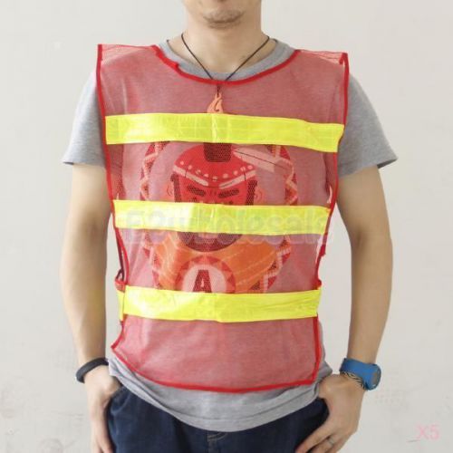 5x Night Walking High Visibility Safety Waistcoat Vest Reflective Strips Red