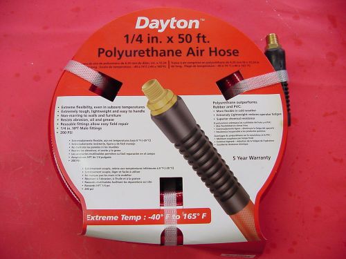 Dayton 50&#039; foot ft x 1/4 in. polyurethane air hose 1/4&#034; m/npt 200psi 1afv4 for sale