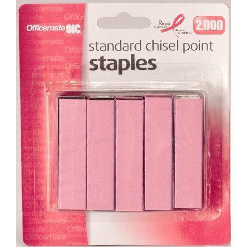 Officemate breast cancer awareness standard staples, 105 per  strip, pack of new for sale