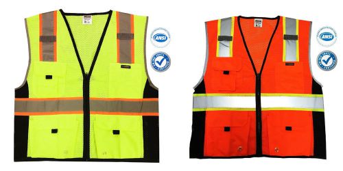 Safety vest high visibility reflective strips deluxe ansi class 2 orange/yellow for sale