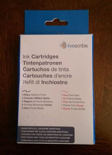 Livescribe Ink Cartridges- 4 black medium point 1 red fine point