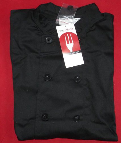 Chef Works BAST-BLK-L, Black Double Breasted Chef Coat, Jacket, Tunic