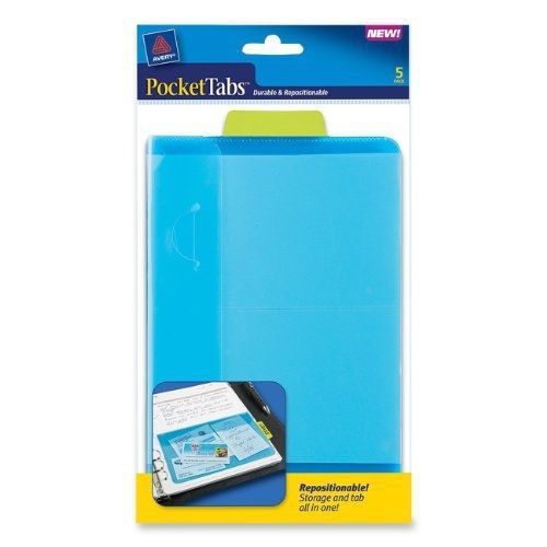 Avery PocketTabs, 5.125 x 8.315 Inches, Half-Page Size, Lime and Blue, 5 per