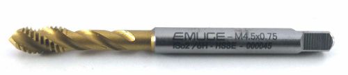 Emuge metric tap m4.5x0.75 spiral flute hssco5% m35 hsse tin coated for sale
