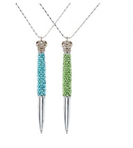 NEW Set of 2 Shimmering Pens with Chains &amp; Pouches by Lori Greiner Blue/Green