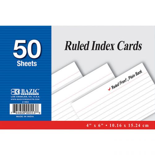 BAZIC 50 Ct. 4&#034; X 6&#034; Ruled White Index Card  of-36