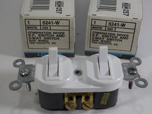 NEW LOT OF 2 LEVITON 5241 COMBINATION SP AND 3 WAY TOGGLE SWITCH WHITE COLOR 15A